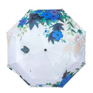 Wholesale butterfly blossoms for sale - Group buy Peach Blossom Printing Umbrellas Women Waterproof Pink Parasol Three Folding Flower Butterfly Umbrella