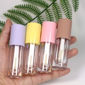 in stock 6ml clear packing bottles transparent plastic large brush rod color tube Oil Lip Glaze sub bottling device pink purple cover