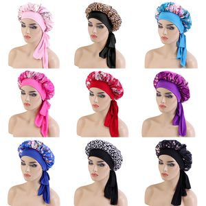 New Lady Flower Print Cofano in raso Cravatte larghe elasticizzate Cura dei capelli lunghi Donna Night Sleep Hat Cuffia per la doccia Cappello Headwrap Night Bo Nnet