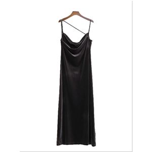 Sexig kvinna Slim Velvet Side Slit Spaghetti Strap Klänning Vår Elegant Ladies Backless Es Kvinna Chic Party 210515