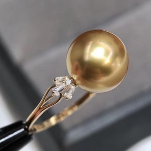 Anelli a grappolo D611 Anello di perle Gioielleria raffinata Oro massiccio 18k Rotondo 12-13mm Natura Acqua di mare Perle dorate Per le donne Regali