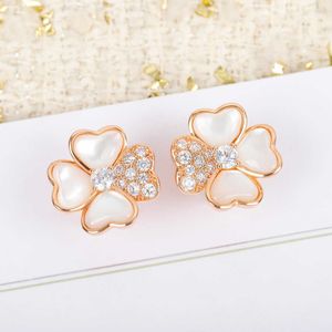 Marca Pure 925 Sterling Silver Jewelry Mulheres Rose Gold Cherry Flower Brincos Luck Trever Design Casamento Festa de Casamento Mãe de Pérolas