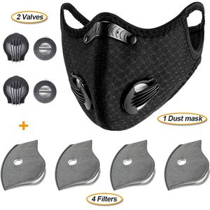 Sport Respiratory Mask for Men Black Dustproof Breathable Reusable with 4pc Pm2.5 Filters 2 Sets Valves No Decoration