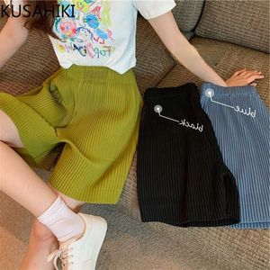 Korean Pleated Woman Shorts Causal Stretch High Waisted Bottoms Summer Solid Short Pantalones De Mujer 6H406 210603