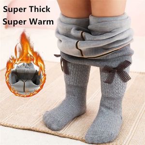 1 bis 12 Jahre Super warme Strumpfhosen im Winter Niedliche Schleife Kinderstrumpfhose mit Fleece innen verdicken für Baby 211028