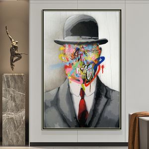 Rene Magritte Berühmte Malerei Sohn des Mannes Graffiti Kunst Poster und Drucke Pop Art Canvas Gemälde Straßenkunst für Wohnkultur