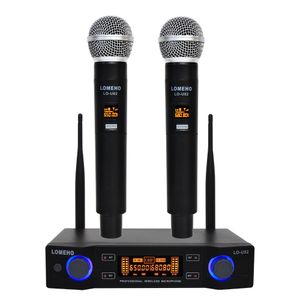 LO-U02 Kullanımı Kolay Kullanımı Profesyonel 2 El UHF Frekansları Dinamik Kapsül 2 Kanal Kablosuz Mikrofon Karaoke Sistemi