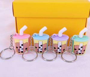 Keychains PVC Soft rubber Material Imitation Milk tea cup keychain Metal Key Ring Pendant Toys Small Gifts for Unisex