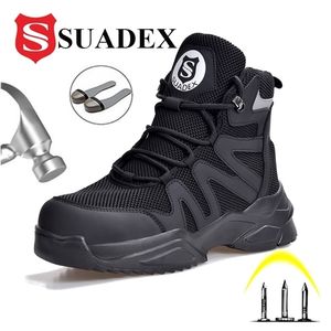 SUADEX Work Safety Shoes For Men Steel Toe Cap Male Breathable Boots Anti-puncture Indestructible Security Footwear 211217