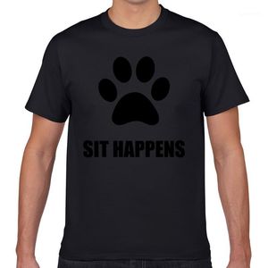 メンズTシャツトップスTシャツメンズ座っている男性犬犬カワイイ碑文オタクコットン男性TシャツFA006