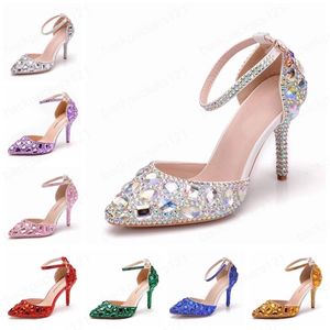 Lyxig bröllopsskor Rhinestone Women Sandals Pekade Toe High Heel Party Bankett Evening Dress Bridesmai Pumps