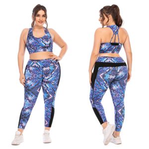 Set Yoga Plus Size 2xl per donne obese Abbigliamento da palestra FitnSuits Abiti da allenamento attivi stampati femminili Set di leggings sportivi X0629