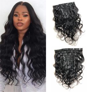 Mongolian Body Wave 120G Natural Color Human Hair Clip in Extensions Machine Made Remy 8 pcs Full Head Bundles