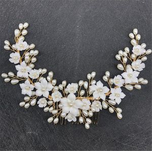 Matrimonio da sposa in ceramica bianca pettine per capelli fiore perle fascia pettini cristallo strass copricapo corona diadema principessa regina copricapo ornamento floreale diademi oro