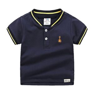 Lato 90 cm 100 cm 110 cm 18m 24m 2 3 4 lata Koszulki dla dzieci Krótki rękaw Solidna Kolor Navy Blue V-Neck T-Shirt Boys 210529