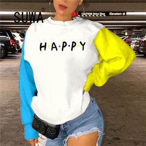 INS empfehlen Stil übergroße Sweatshirt Frauen Neon Kleidung Happy Letter gedruckt Langarm Pullover Pullover Retro Top 210525