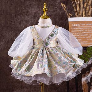 Meninas Espanhol Floral Bola Vestido Bebê Royal Lolita Princesa Vestidos Infantil Lace Batening Dress Dress Menina Boutique Roupas 210615