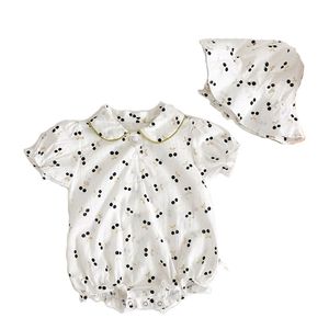 Sommer geborener Bodysuit süßer Overall Kirsche Baumwolle Baby Jungen Kleidung Mädchen Strumpfhosen Hut zweiteiliges Kleinkind 210417