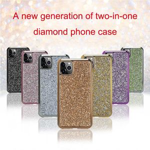 Casos de telefone de diamante de alta qualidade para iPhone 13 Pro Max 12 11 XR XS Samsung Galaxy Nota 20 Ultra Eletrô TPU PC 2 em 1 flash glitter anti capa