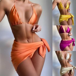 Kobiety Stroje kąpielowe 2021 Damskie oddzielne jednolity kolor Sexy Swimsuit Bikini Dwa kawałek Zestaw Kostium kąpielowy w magazynie