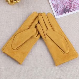 Leather Driving Gloves Suede Glove Full Fingers Touch Screen Women Thickened Plush Lined 1 Pairs Solid Glove1