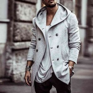 ZOGAA Vår Höst Mens Fashion Trench Män ull Polyester Windbreaker Hooded Jackor Man Casual Double-breasted Coats 210819