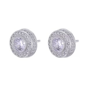 Iced Out Bling CZ Round Earring Gold Silver Color Plated CZ Round Stud Earrings Screw Back Fashion Hip Hop Jewelry