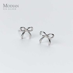 Liten enkel bowknot stud örhängen för kvinnor tjejer barn 925 sterling silver smycken koreanska stil tillbehör gåvor 210707