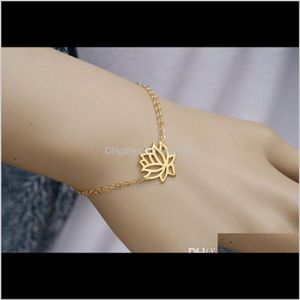 Charm Jewelry Drop Delivery 2021 10Pcs- B013 Fashion Gold Sier Lotus Tiny Lotos Flower Prom Yoga Petal Bracelets For Wedding Gifts K3Cq7