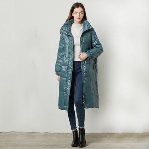 Vinter 90% Vit Duck Down Coat Women Stand Collar Long Jacket Casual Loose Vattentät Parka Tjock varm Snö Outwear 210423