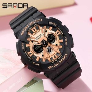 SANDA New Top Fashion Sports Ladies Dual Display Quartz Watch Luminous Waterproof Watch Chronograph LED Clock Relgio feminino G1022
