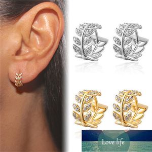 Elegant Leaf Shape Hoop Earrings Rhinestone Gold Color Surround Small Hoop Earrings Mini Slim Circle Earring Jewelry Factory price expert design Quality Latest
