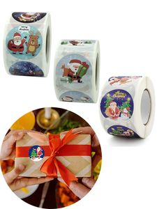 500 sztuk / rolki Boże Narodzenie Naklejki Santa Wzory Prezent Décor Karta Uszczelnianie Etykieta Xmas Decor Party Supplies 38mm / 1.5 calów KDJK2110