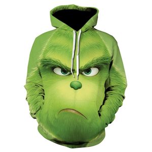 겨울 까마귀 남성용 Grinch 3D 인쇄 된 운동복 하라주쿠 녹색 스타일 패션 만화 HoodedPullover Tracksuits 스웨터 211202