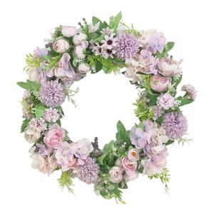 装飾的な花の花輪の装飾ドアフラワーガーランドハンギング人工植物イースターウォールパープルパーティーのための紫色の装飾