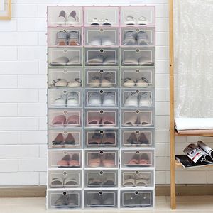 PP Clear Multicolor Shoe Boxes Foldbar Storage Transparent Organizer Stackable Display Överlagd Kombination Dammskyddad Skor Containers Skåp JY0558