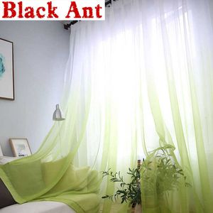 Gradient Color Window Curtain for Living Room Sheer Fabric kitchen Green Tulle Drape Gray Voile White Treatment X-WP185#30 210712