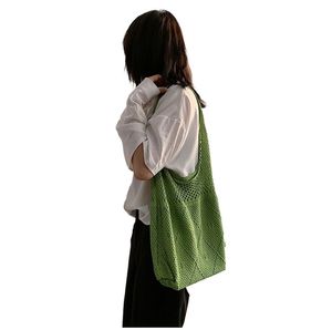 Borsa Lady Chic all'uncinetto fatta a mano 2021 Borsa tote con manico superiore nera gialla cava lavorata a maglia con treccia alla moda coreana