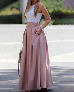 Kadınlar Moda İki Adet Elbise Tatil Tatil Elbise Uzun Etek Kırpılmış Üst Maxi Pileli Etek Seti