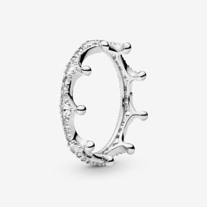 Classic Autêntico 100% 925 Sterling Silver Clear Crown Anéis para Mulheres Engagemen Anniversary DIY Jóias