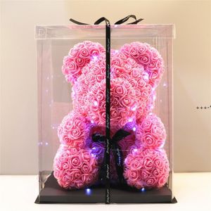 New25cm 38cm Rose Teddy Bear Flor Artificial LED Strings Decoração Rose Bear Wedding Presentes do Dia dos Namorados para Mulheres Home RRE12014