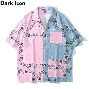 Blau Rosa Patchwork Bandana Shirt Männer Sommer Street Fashion Poloshirt Mann Kleidung 210603