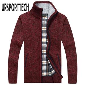 URSPORTTECH Gestrickter Herrenpullover Strickjacke Mantel Lässiger Kunstpelz Wollpullover Jacken Männer Strickpullover Plus Size Warme Strickjacke 210813