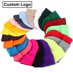 Custom Acrylic Beanie Hats Embroidery Logo Designer Hip Hop Hat Sport Skull Winter Warm Knitted Slouchy Cap Solid Color Hair Bonnet For Adult Mens Womens