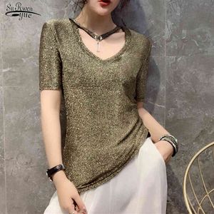 Mode V-Neck Shirt Women Office Lady Short Sleeve Solid Slim Women's Blouse Elastic Pullover Ladies Top Blusas Mujer 9746 210508