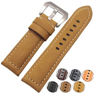 Ręcznie robione Retro Prawdziwej Skóry Watchbands Dla Panerai 22mm 24mm Mężczyźni Strap Pasek Metal Klamry Akcesoria Wrist Band