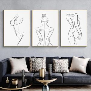 Mujer cuerpo una línea dibujo lienzo pintura abstracto femenino figura arte impresiones nórdica minimalista cartel dormitorio decoración de pared pinturas
