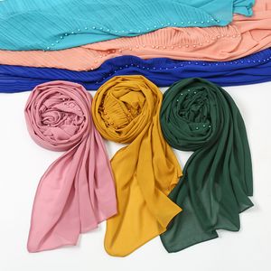 Bubble Chiffon шарф соращивание морщины шарфы жемчуги дизайн шали мусульманские хиджаб обертки женские бандана платка