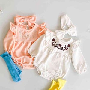 Born Girls Lovely Embroidery Tute Vestiti Baby Knit Pagliaccetti + Fascia per capelli Maglia manica lunga Bambini 210429