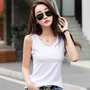 WWENN Artı Boyutu Kadın Yaz Tank Tops Kolsuz Slim Fit Kore Tee Bayanlar Yuvarlak Boyun Yelek Kaşkorse Pamuk Ince 210507